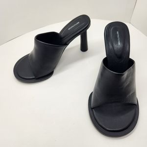 PrettyLittleThing mules 8 women's high heels shoes round toe black feminine rare